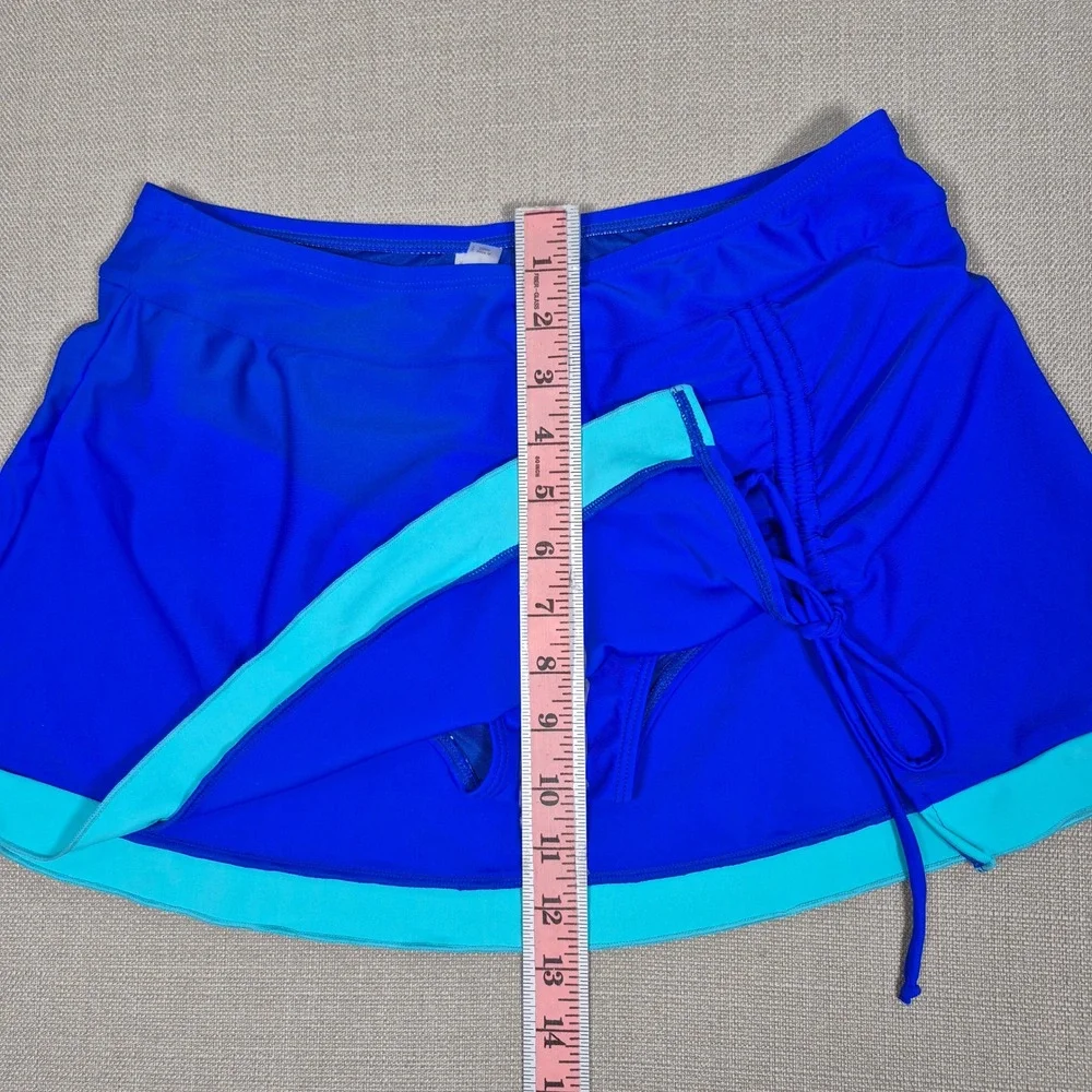 Tempt Me Womens Blue Tankini Swimsuit with Tummy Control Swim Skirt Size S